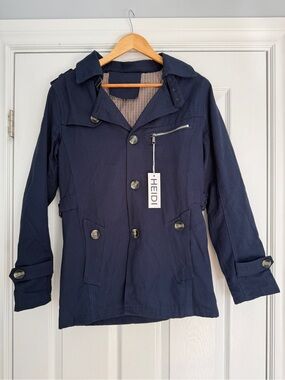 Heidi Women's Navy Trench Coat with Button Front